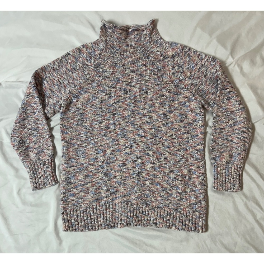 LL Bean Mock Neck Rag Sweater Womens Medium Space Dye Multi Color Cotton 513754